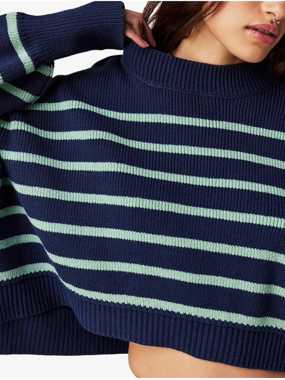 Free‎ People Easy Street Stripe Crop Pullover Size Small